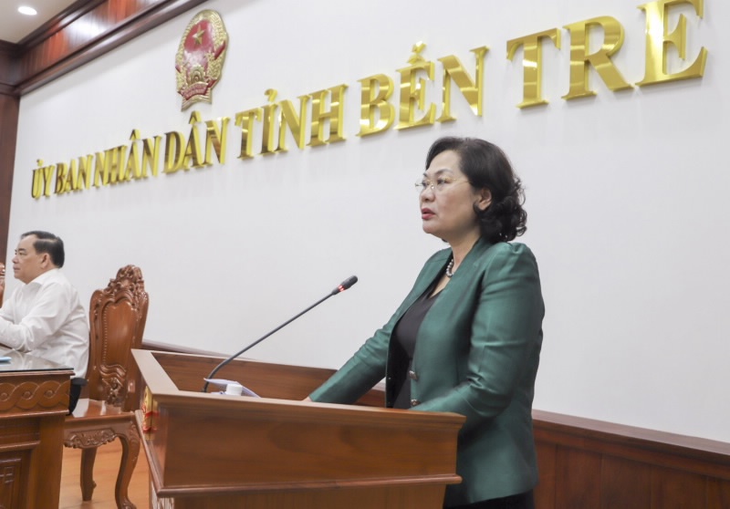 Thống đốc Nguyễn Thị Hồng phát biểu tại buổi làm việc với tỉnh Bến Tre