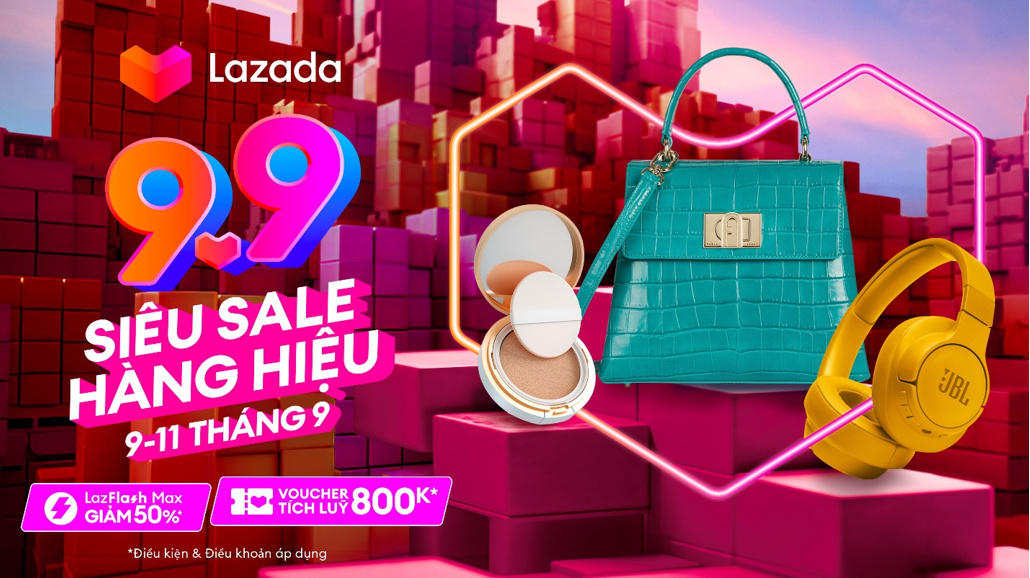 Trong Lễ hội mua sắm “9.9 Siêu Sale Hàng Hiệu” từ ngày 9/9 đến 11/9, người dùng sẽ được trải nghiệm chuỗi ưu đãi hấp dẫn từ các thương hiệu uy tín trên Lazada.