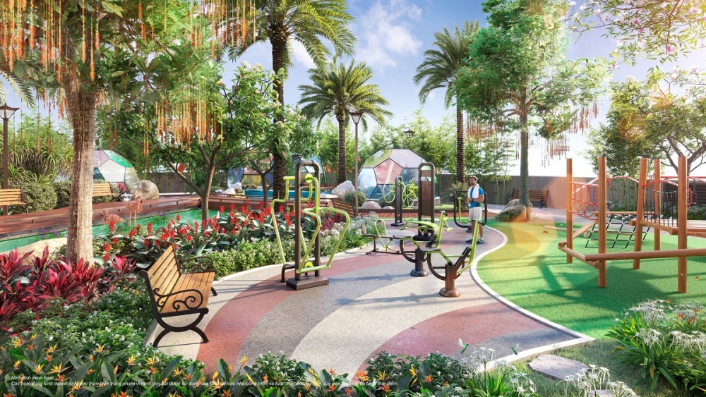 Vườn dạo bộ và gym park giữa tầng không là những trải nghiệm cuộc sống nghỉ dưỡng đỉnh cao dành riêng cho cư dân Vinhomes Sky Park