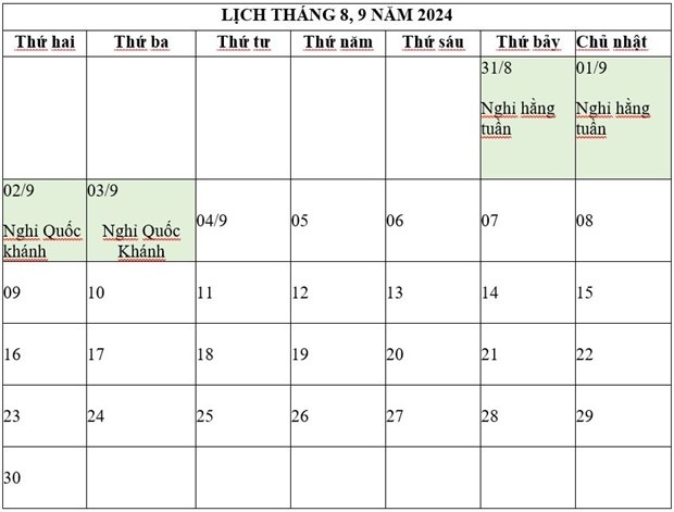 undefined Trình Chính phủ phương án nghỉ Tết Âm lịch và Lễ Quốc khánh năm 2024 | Xã hội | Vietnam+ (VietnamPlus)