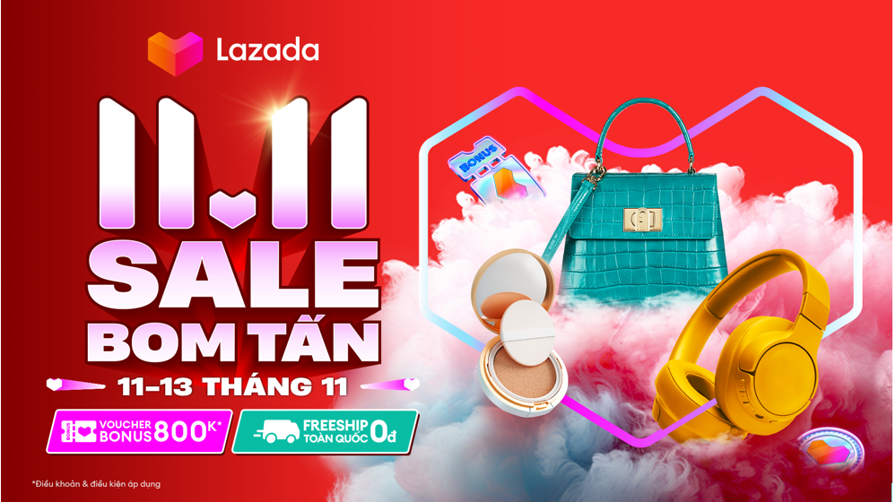 Lễ hội mua sắm 11.11 “Sale Bom Tấn” từ ngày 11 đến 13/11 sẽ là dịp mua sắm mà người tiêu dùng không thể bỏ qua để sở hữu những sản phẩm yêu thích. Lễ hội mua sắm 11.11 “Sale Bom Tấn” từ ngày 11 đến 13/11 sẽ là dịp mua sắm mà người tiêu dùng không thể bỏ qua để sở hữu những sản phẩm yêu thích.