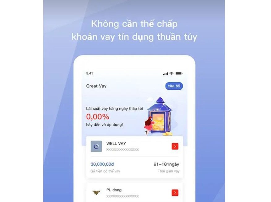 Giao diện ứng dụng cho vay lãi nặng. 