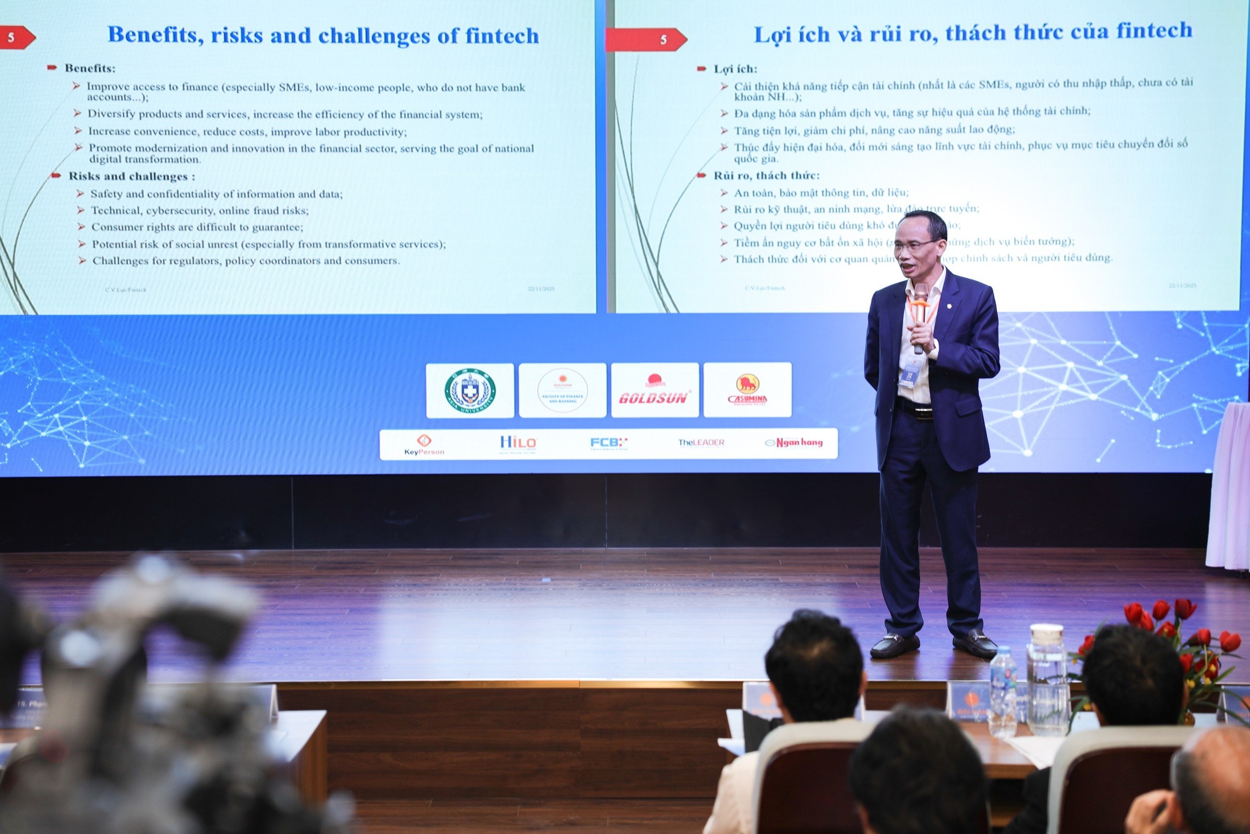 TS Cấn Văn Lực phát biểu tại Hội thảo quốc tế với chủ đề “Hoàn thiện hệ sinh thái phát triển Fintech tại Việt Nam”.