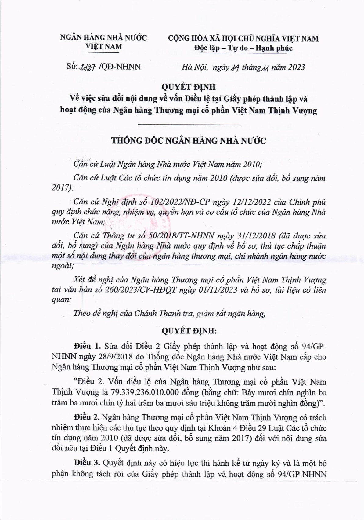 VPBank tăng vốn điều lệ lên hơn 79.339 tỷ đồng