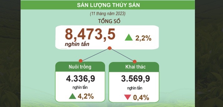 Nông nghiệp tháng 11: Khai thác thủy sản giảm nhẹ, chăn nuôi gặp khó khăn