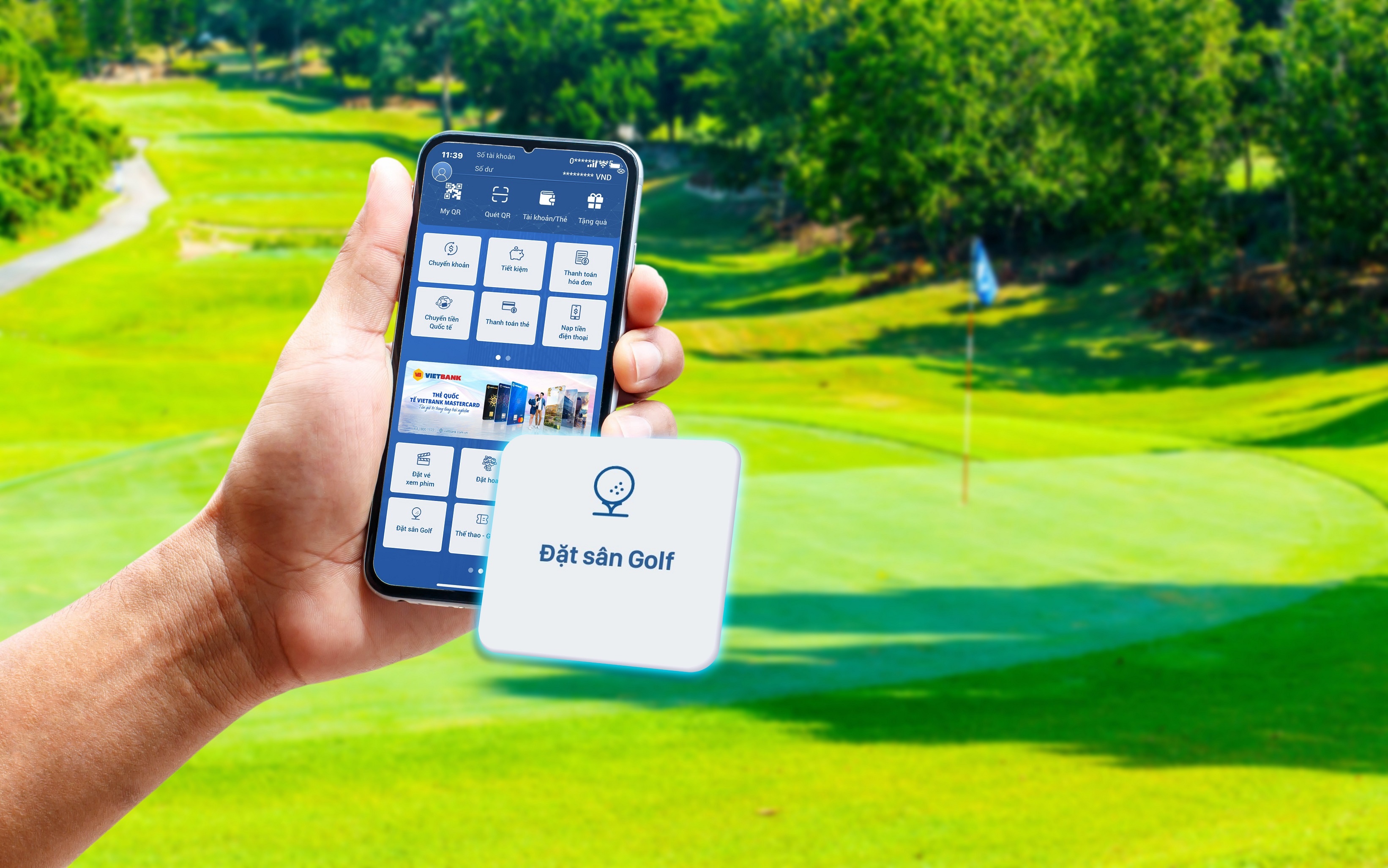 Tính năng “Đặt sân golf” trên ứng dụng Vietbank Digital cho phép khách hàng lựa chọn hệ thống gần 100 sân golf đẹp Tính năng “Đặt sân golf” trên ứng dụng Vietbank Digital cho phép khách hàng lựa chọn hệ thống gần 100 sân golf đẹp