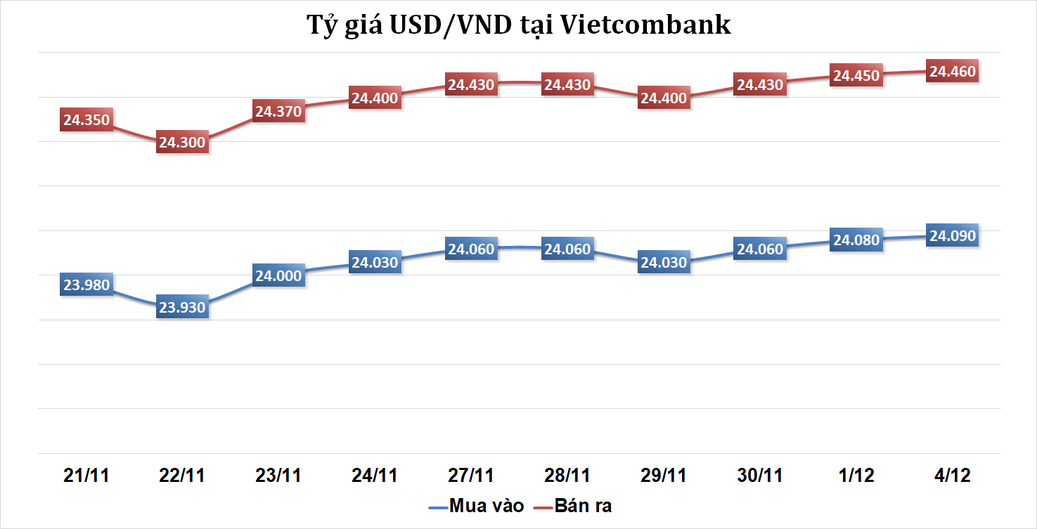 Tỷ giá sáng 4/12: Tỷ giá trung tâm tăng phiên đầu tuần