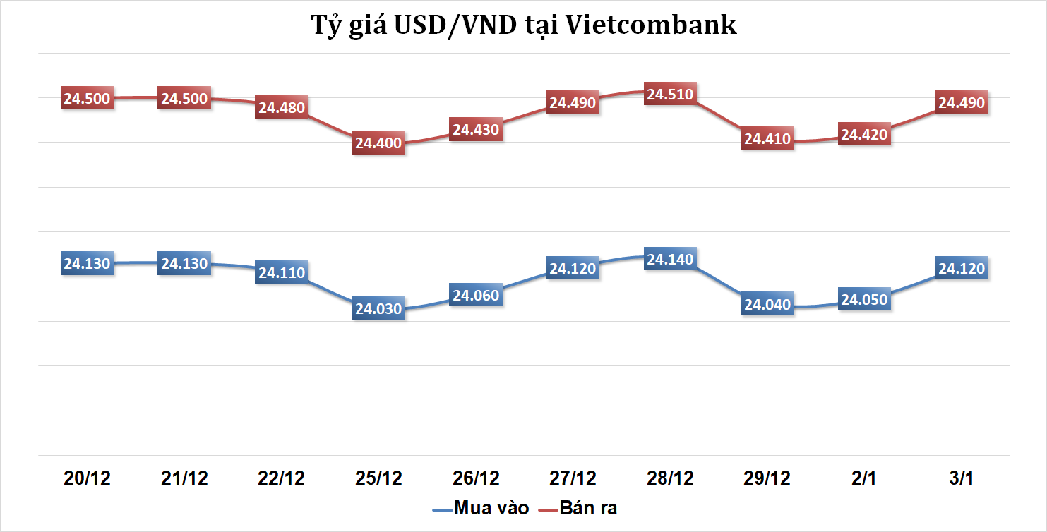Tỷ giá sáng 3/1: Tỷ giá trung tâm tăng trở lại