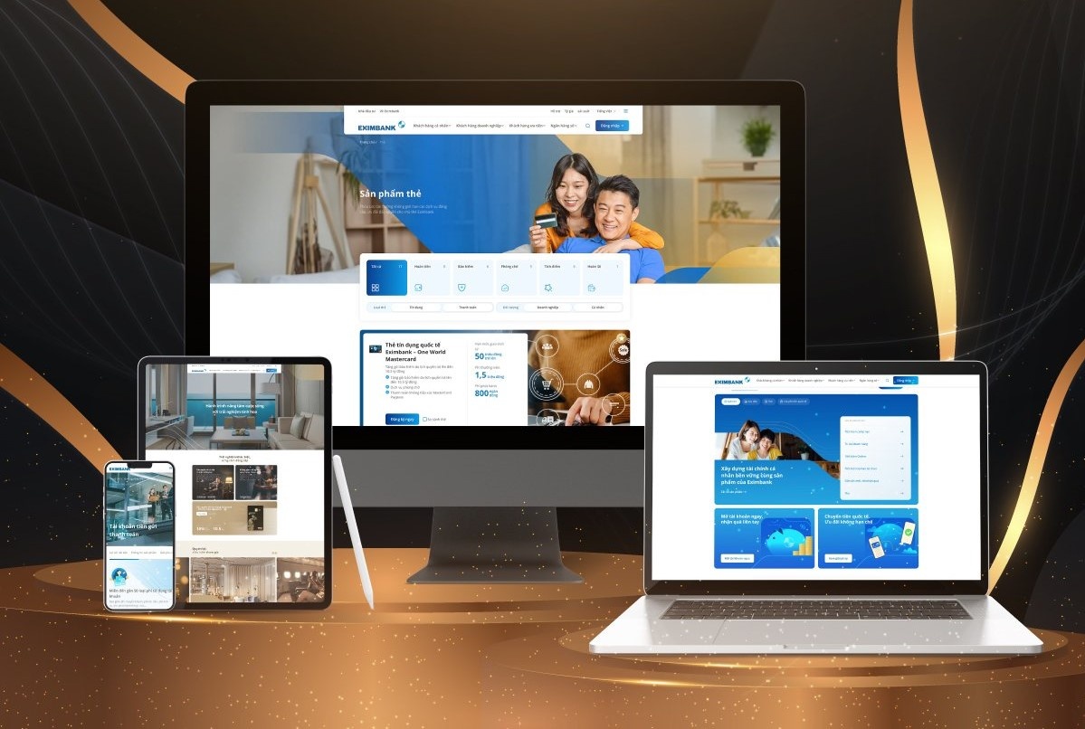 Eximbank thay đổi giao diện website. Ảnh: Eximbank