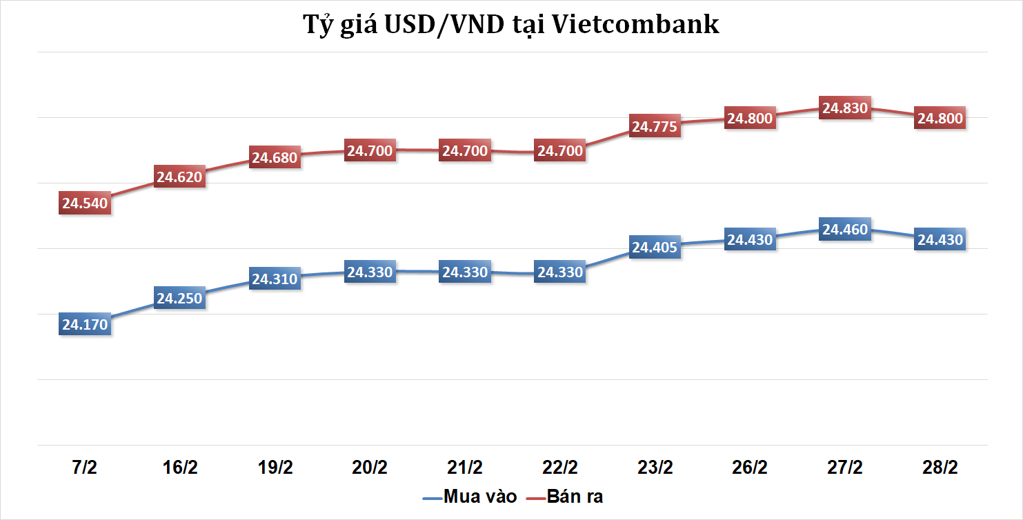Tỷ giá sáng 28/2: Tỷ giá trung tâm quay đầu giảm