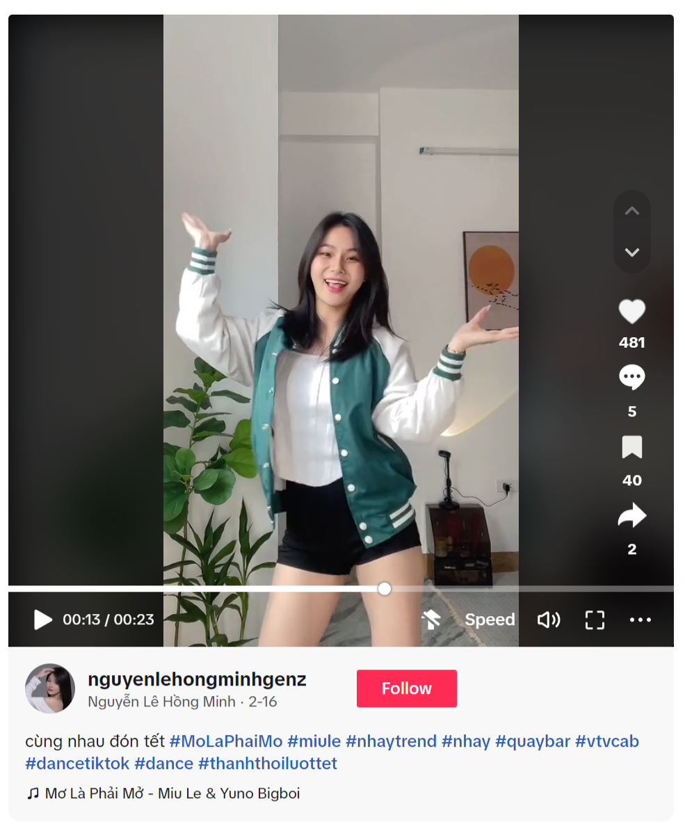 Thử thách điệu nhảy “Mơ là phải mở” trong MV thu hút hàng trăm bạn trẻ tham gia hưởng ứng (Nguồn ảnh: Tiktoker Nguyễn Lê Hồng Minh). Thử thách điệu nhảy “Mơ là phải mở” trong MV thu hút hàng trăm bạn trẻ tham gia hưởng ứng (Nguồn ảnh: Tiktoker Nguyễn Lê Hồng Minh).
