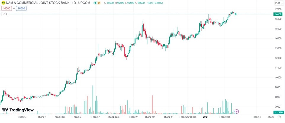 Giá cổ phiếu NAB từ đầu năm 2024 tăng trưởng khá tốt