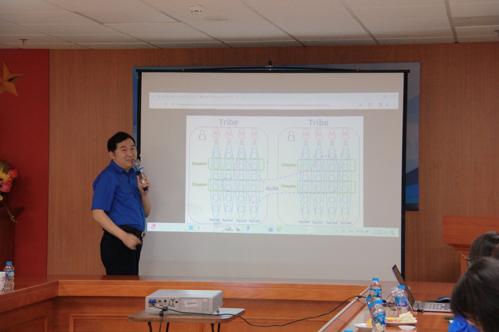 Bí thư Đoàn cơ sở Khối Công nghệ thông tin – Ngân hàng Vietinbank Hoàng An đóng góp ý kiến tại buổi sinh hoạt