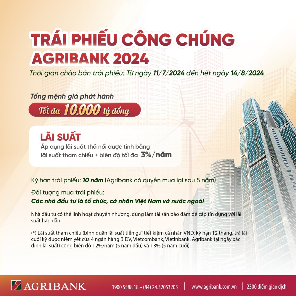 Agribank phát hành 10.000 tỷ đồng trái phiếu bổ sung vốn dài hạn