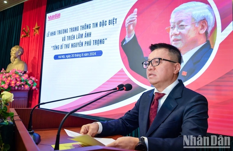 Đồng chí Lê Quốc Minh, Ủy viên Trung ương Đảng, Tổng Biên tập Báo Nhân Dân, Phó trưởng Ban Tuyên giáo Trung ương, Chủ tịch Hội Nhà báo Việt Nam phát biểu tại Lễ khai trương. (Ảnh: THÀNH ĐẠT) Đồng chí Lê Quốc Minh, Ủy viên Trung ương Đảng, Tổng Biên tập Báo Nhân Dân, Phó trưởng Ban Tuyên giáo Trung ương, Chủ tịch Hội Nhà báo Việt Nam phát biểu tại Lễ khai trương. (Ảnh: THÀNH ĐẠT)