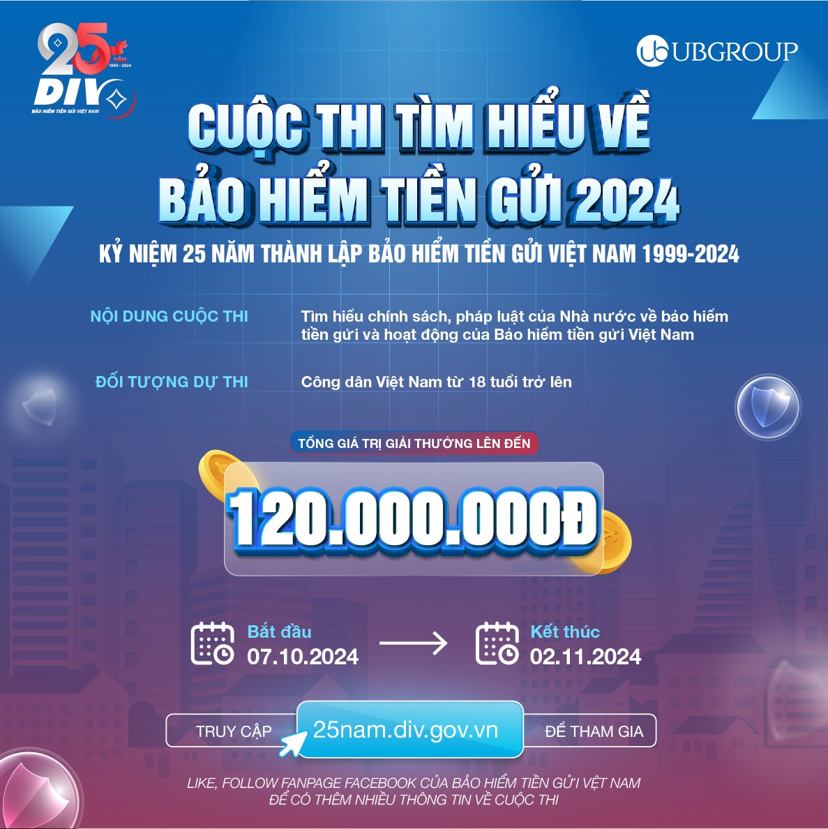 Bảo hiểm tiền gửi Việt Nam tổ chức cuộc thi trực tuyến “tìm hiểu về bảo hiểm tiền gửi” nhân dịp kỷ niệm 25 năm thành lập