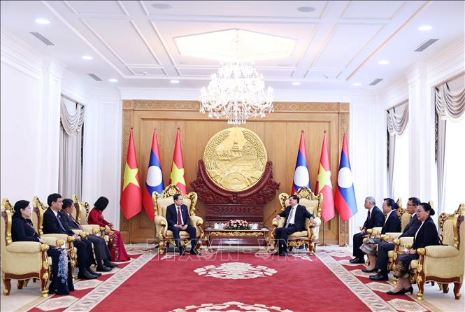 Chủ tịch Quốc hội Trần Thanh Mẫn hội kiến Tổng Bí thư, Chủ tịch nước Lào Chú thích ảnh