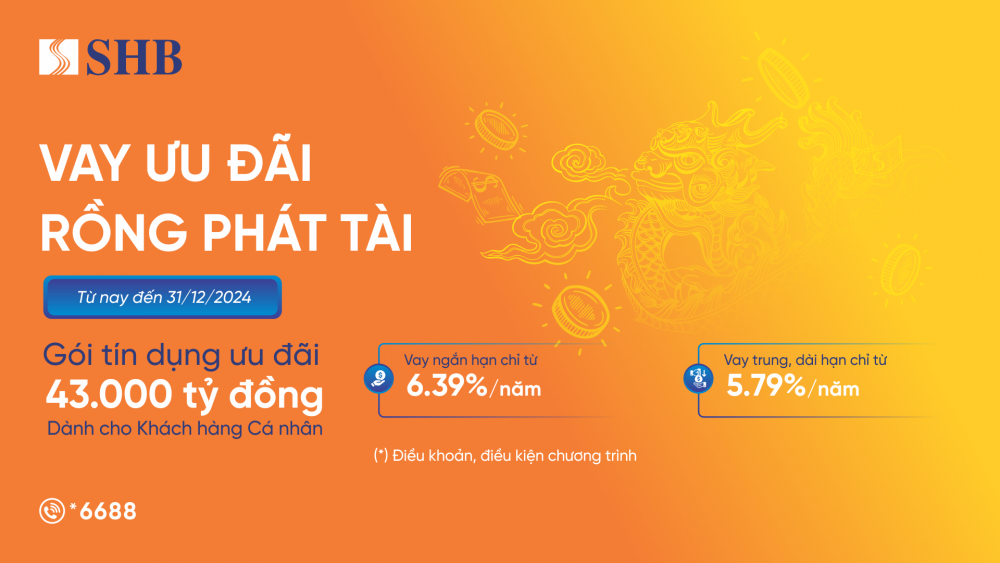 SHB tiếp tục nâng gói tín dụng “Vay ưu đãi - Rồng phát tài” lên 43.000 tỷ đồng SHB tiếp tục nâng gói tín dụng “Vay ưu đãi - Rồng phát tài” lên 43.000 tỷ đồng