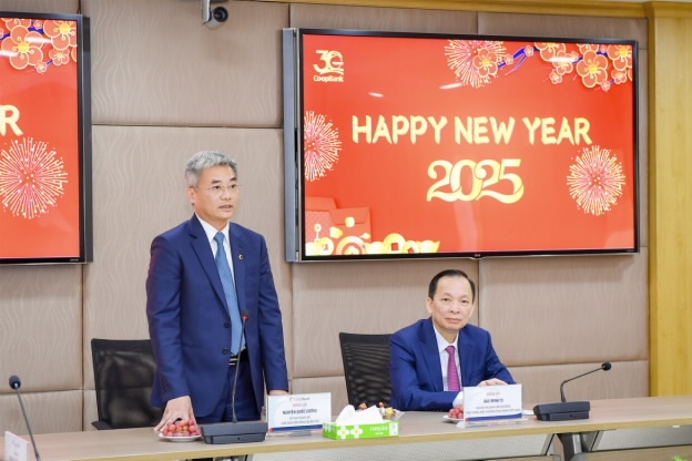 Ông Nguyễn Quốc Cường - Chủ tịch Hội đồng quản trị Co-opBank phát biểu tại buổi gặp mặt