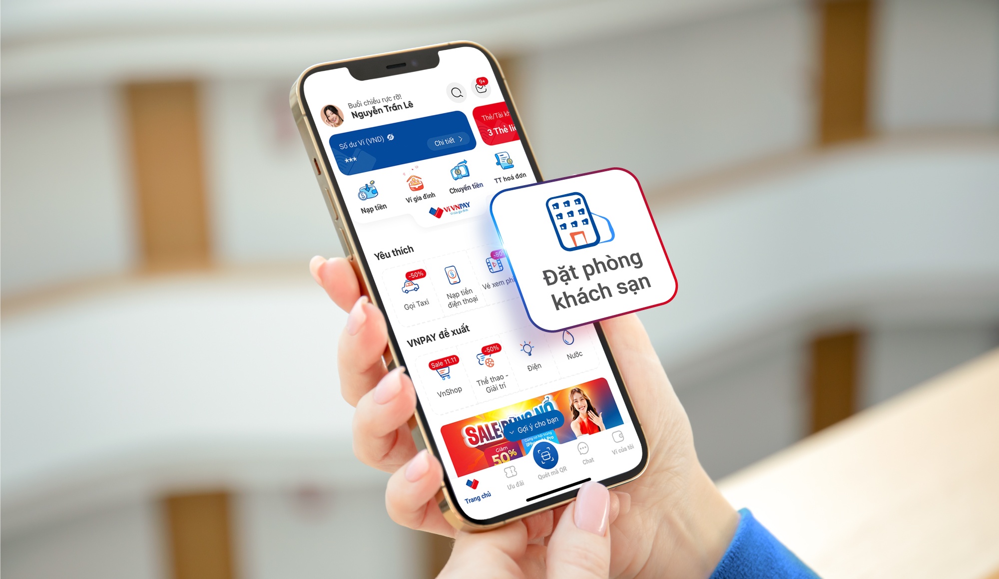 Tính năng đặt phòng khách sạn trên ví VNPAY và các app ngân hàng.