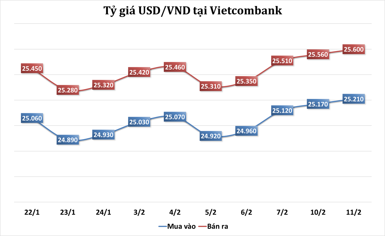 Sáng 11/2: Tỷ giá trung tâm tăng 35 đồng