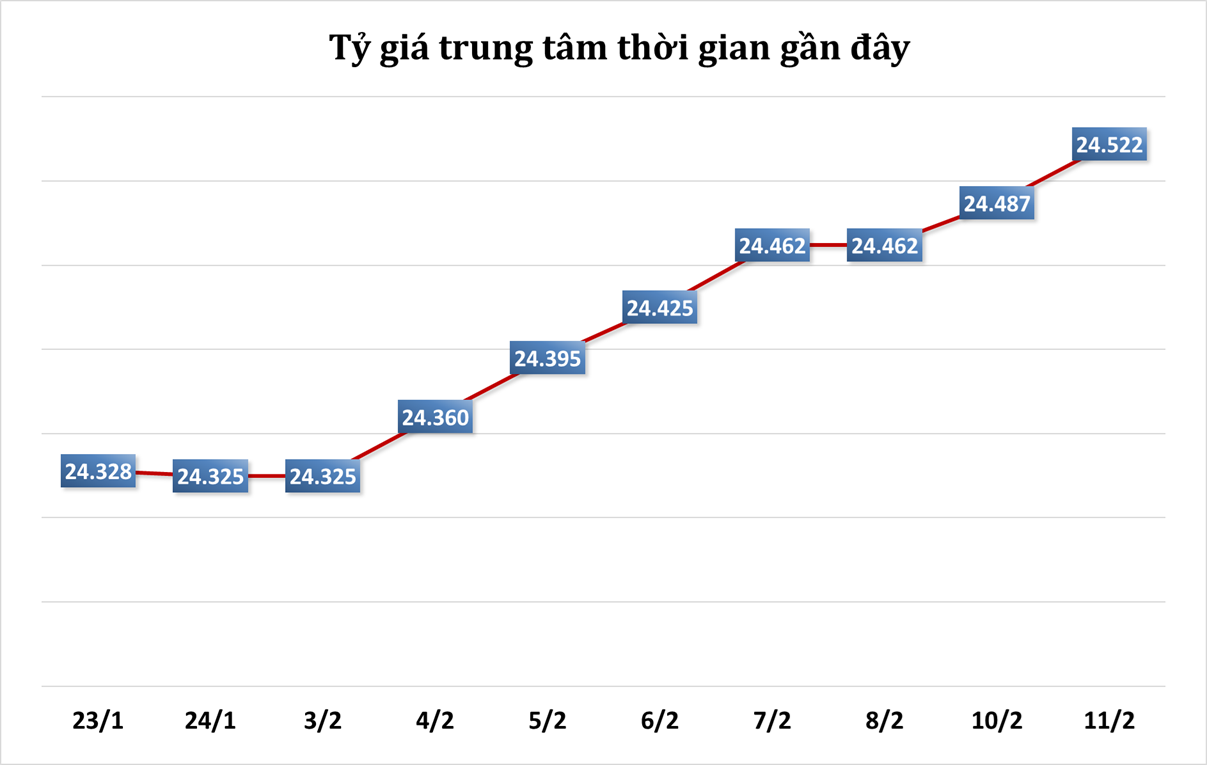 Sáng 11/2: Tỷ giá trung tâm tăng 35 đồng