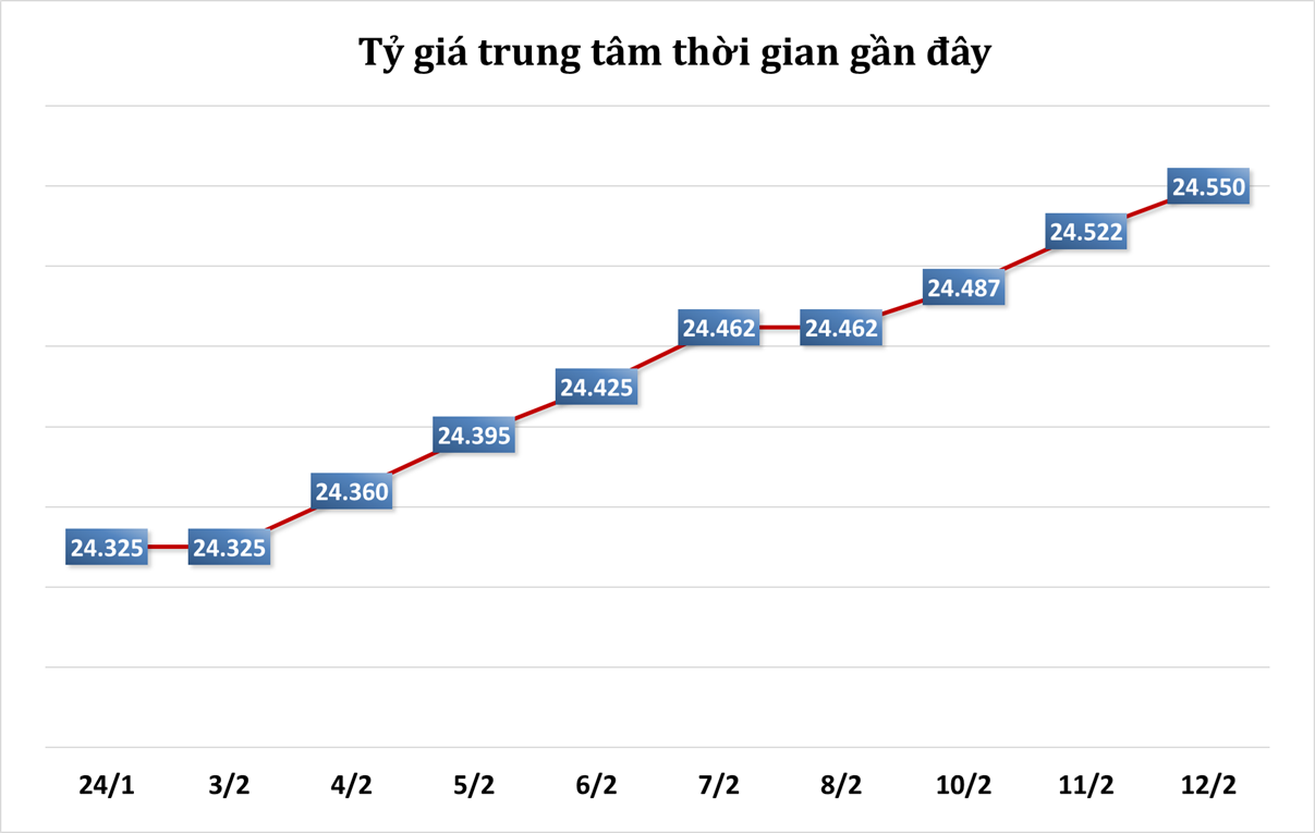 Sáng 12/2: Tỷ giá trung tâm tiếp tục tăng 28 đồng