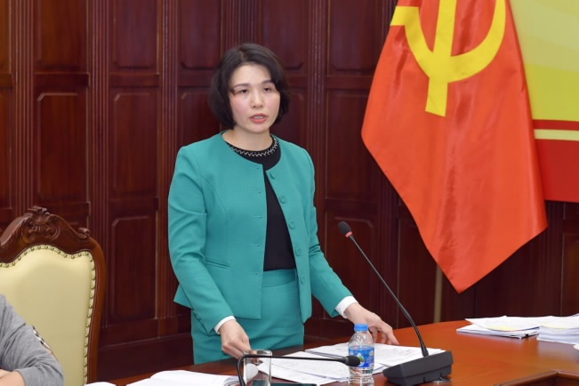 Bà Lê Thị Quyên – Phó Chủ tịch thường trực Công đoàn Cơ quan NHNNTW, Trưởng Khối năm 2024 phát biểu tại Hội nghị