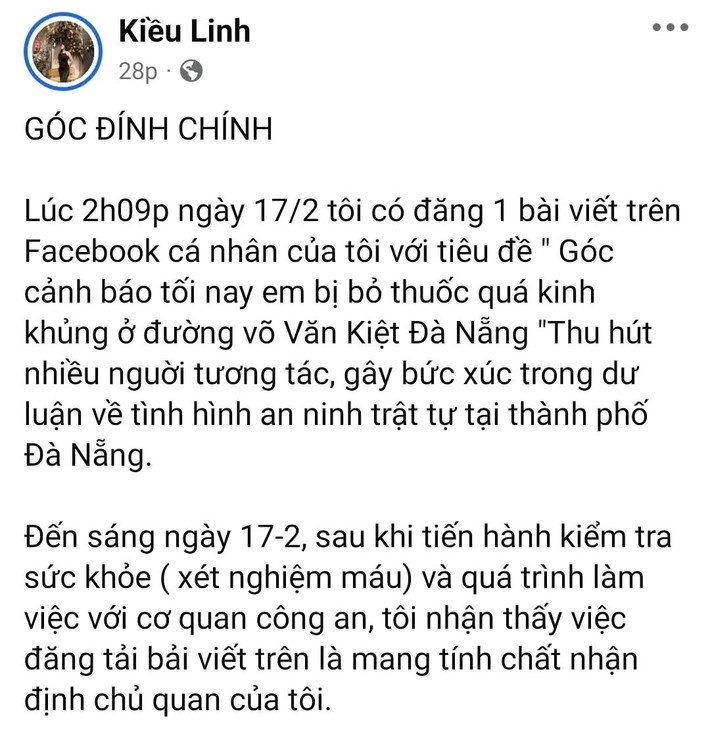 chủ tài khoản này đã đăng thông tin đính chính sự việc.
