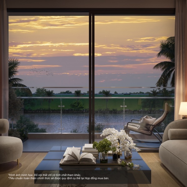 Ban công rộng mở hướng ra hồ San Hô của các căn hộ The Aura Ban công rộng mở hướng ra hồ San Hô của các căn hộ The Aura