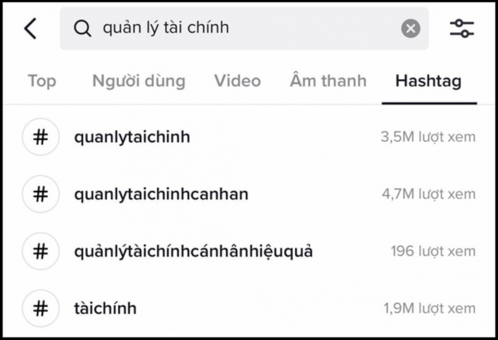 Các hashtag tài chính, quản lý tài chính có hàng triệu lượt xem trên 1 nền tảng MXH