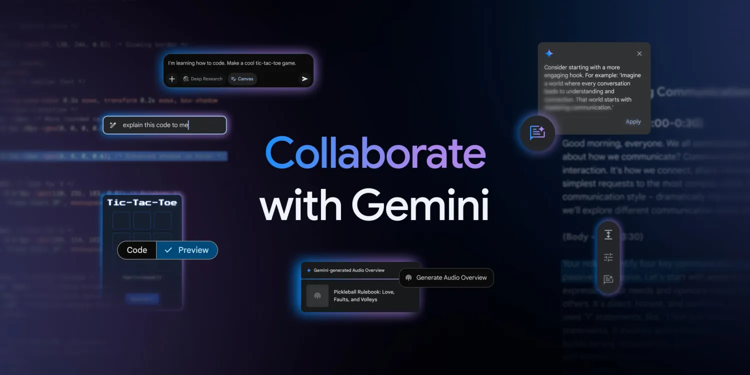 Google nâng cấp Gemini với Canvas soạn thảo và Audio Overview podcast