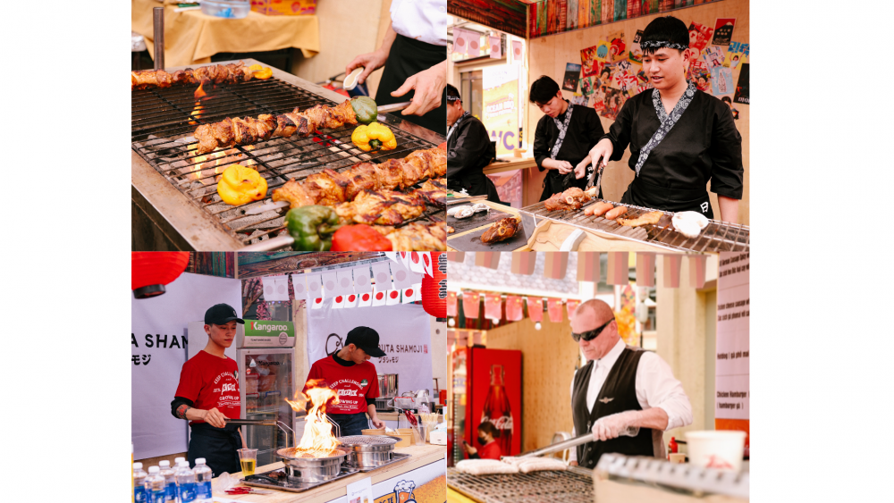Các thương hiệu nhà hàng nướng từ Nhật Bản, Đức, Hàn Quốc và Việt Nam mang đến lễ hội những quầy nướng mở trực tiếp phục vụ du khách Các thương hiệu nhà hàng nướng từ Nhật Bản, Đức, Hàn Quốc và Việt Nam mang đến lễ hội những quầy nướng mở trực tiếp phục vụ du khách
