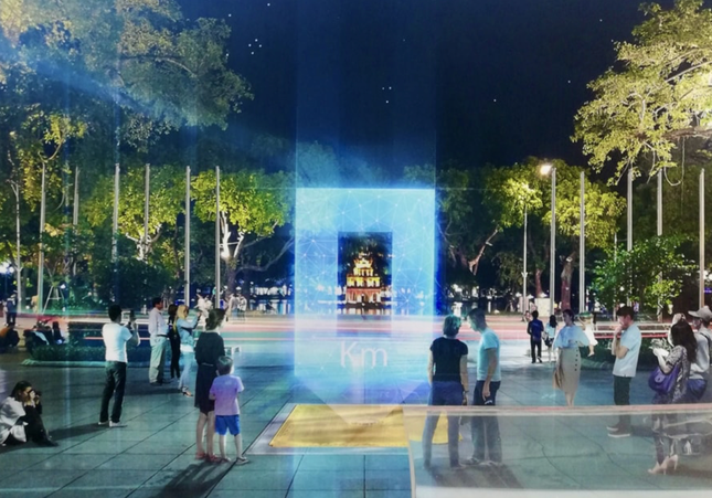 Phối cảnh phương án Cột mốc Km0 tại vườn hoa Lý Thái Tổ. Ảnh: UBND quận Hoàn Kiếm Phối cảnh phương án Cột mốc Km0 tại vườn hoa Lý Thái Tổ. Ảnh: UBND quận Hoàn Kiếm