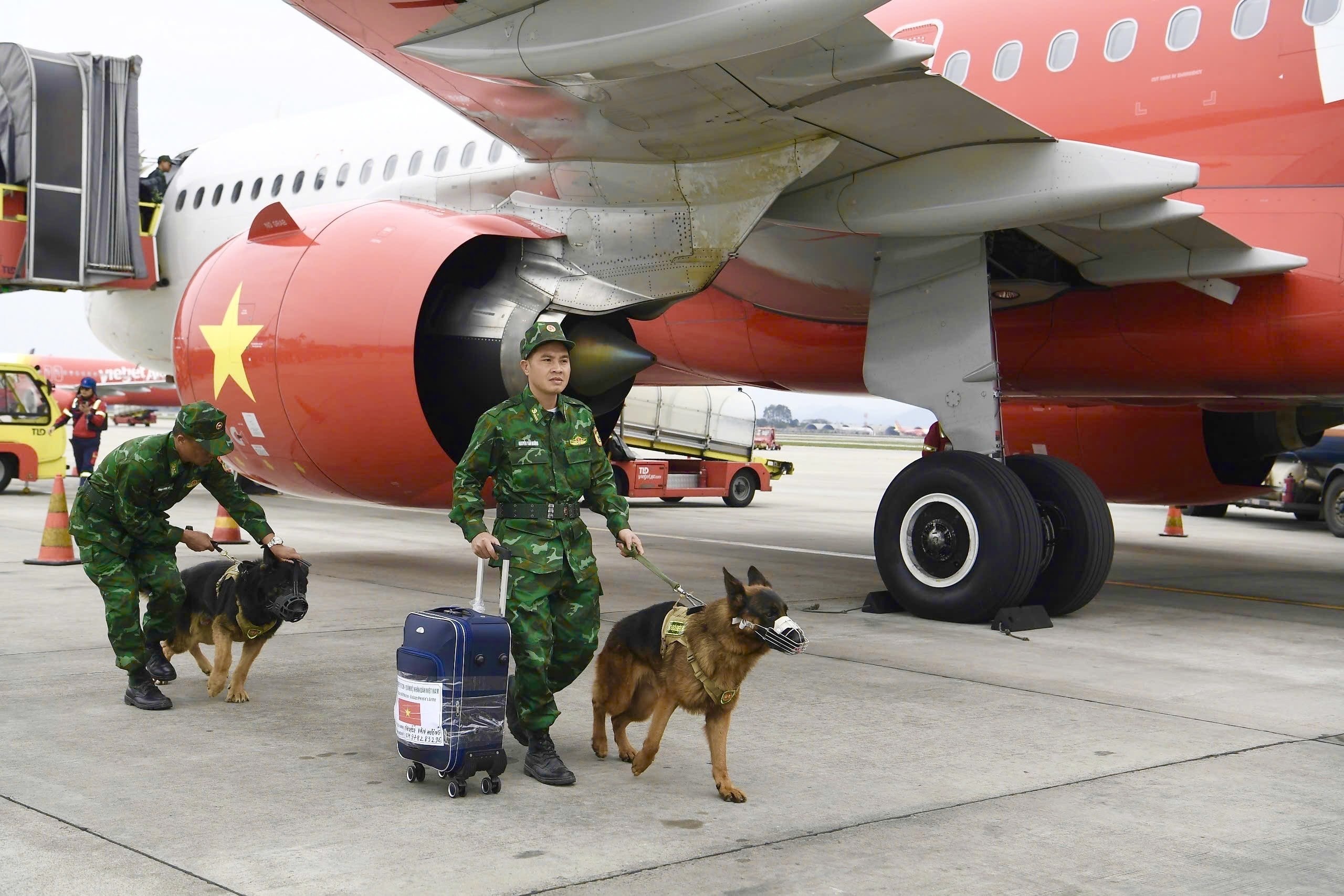 chó nghiệp vụ cùng hơn 60 tấn hàng hoá phục vụ công tác cứu trợ như trang thiết bị y tế, lương thực đến thành phố Yangon, Myanmar.