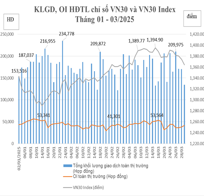 Tổng hợp  KLGD, OI HĐTL chỉ số VN30 và VN30 Index