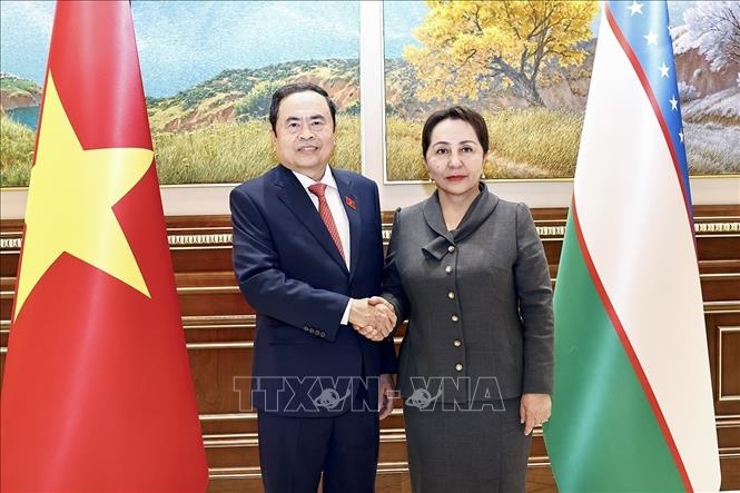 Chủ tịch Thượng viện Uzbekistan Tanzila Narbaeva chủ đón và hội đàm với Chủ tịch Quốc hội Trần Thanh Mẫn - Ảnh: TTXVN