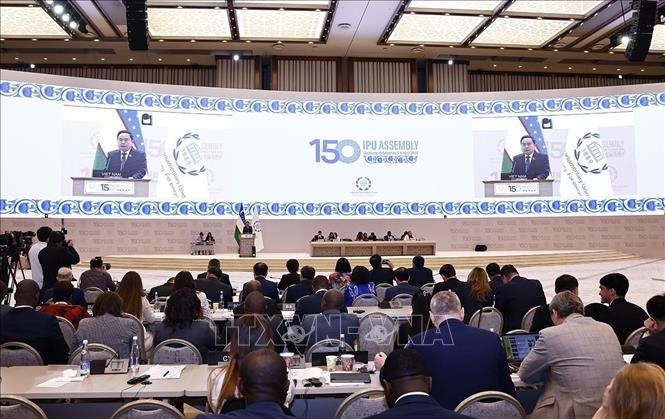 Bài phát biểu của Chủ tịch Quốc hội Trần Thanh Mẫn được các đại biểu nghị viện các nước thành viên IPU quan tâm, chú ý lắng nghe và phản hồi tích cực - Ảnh: TTXVN