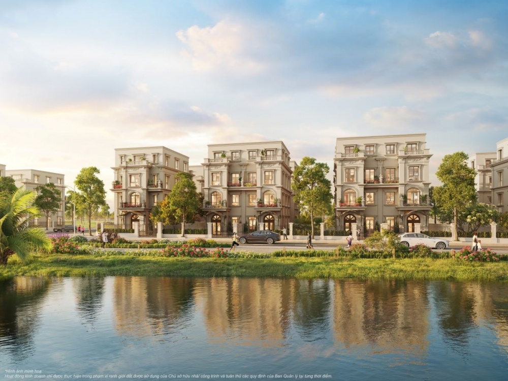 Kiến trúc bề thế, tráng lệ của biệt thự song lập phong cách cổ điển Pháp tại Vịnh Bình Minh