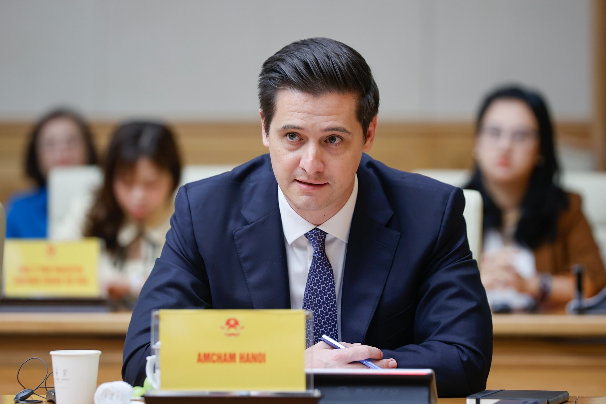 Chủ tịch Phòng thương mại Hoa Kỳ tại Hà Nội phát biểu - Ảnh: VGP/Nhật Bắc