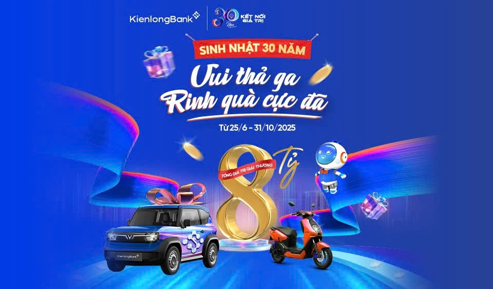 KienlongBank tung “siêu bão” quà tặng 8 tỷ đồng mừng sinh nhật 30 năm KienlongBank tung “siêu bão” quà tặng 8 tỷ đồng mừng sinh nhật 30 năm