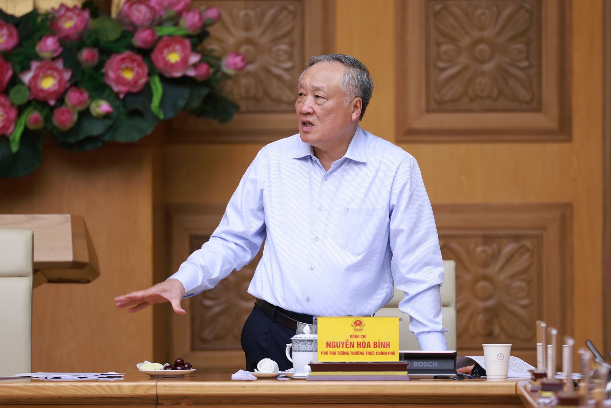 Phó Thủ tướng Thường trực Chính phủ Nguyễn Hòa Bình phát biểu tại cuộc họp - Ảnh: VGP/Nhật Bắc