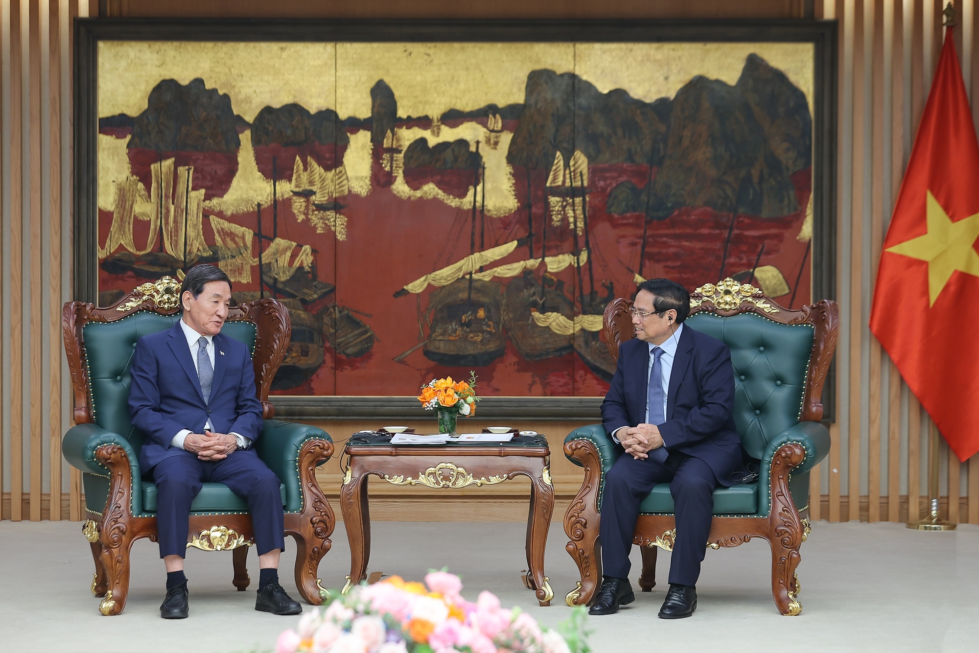 Thủ tướng bày tỏ hài lòng về những thành quả mà hai nước đã đạt được sau hơn 30 năm thiết lập quan hệ ngoại giao - Ảnh: VGP/Nhật Bắc Thủ tướng bày tỏ hài lòng về những thành quả mà hai nước đã đạt được sau hơn 30 năm thiết lập quan hệ ngoại giao - Ảnh: VGP/Nhật Bắc