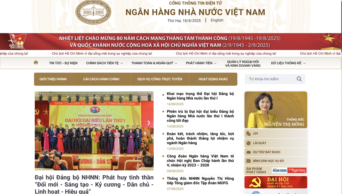 Cổng TTĐT chính thức, duy nhất của NHNN có địa chỉ: https://sbv.gov.vn
