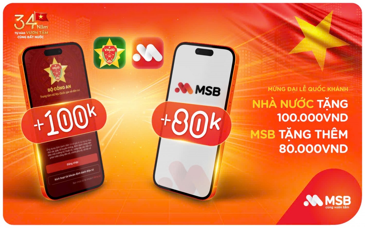 MSB tặng thêm 80.000 VNĐ cho khách hàng liên kết tài khoản qua VNeID