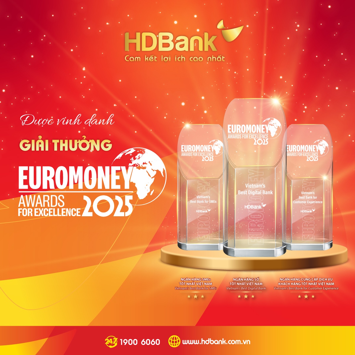 HDBank lập “hat-trick” giải thưởng Euromoney 2025, khẳng định vị thế quốc tế của ngân hàng Việt