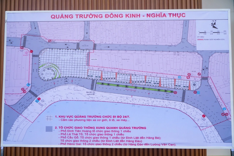 Hình ảnh phối cảnh quảng trường Đông Kinh Nghĩa Thục và tuyến Đinh Tiên Hoàng sau khi hoàn thành toàn bộ việc cải tạo, chỉnh trang. Ảnh: Đơn vị thiết kế.