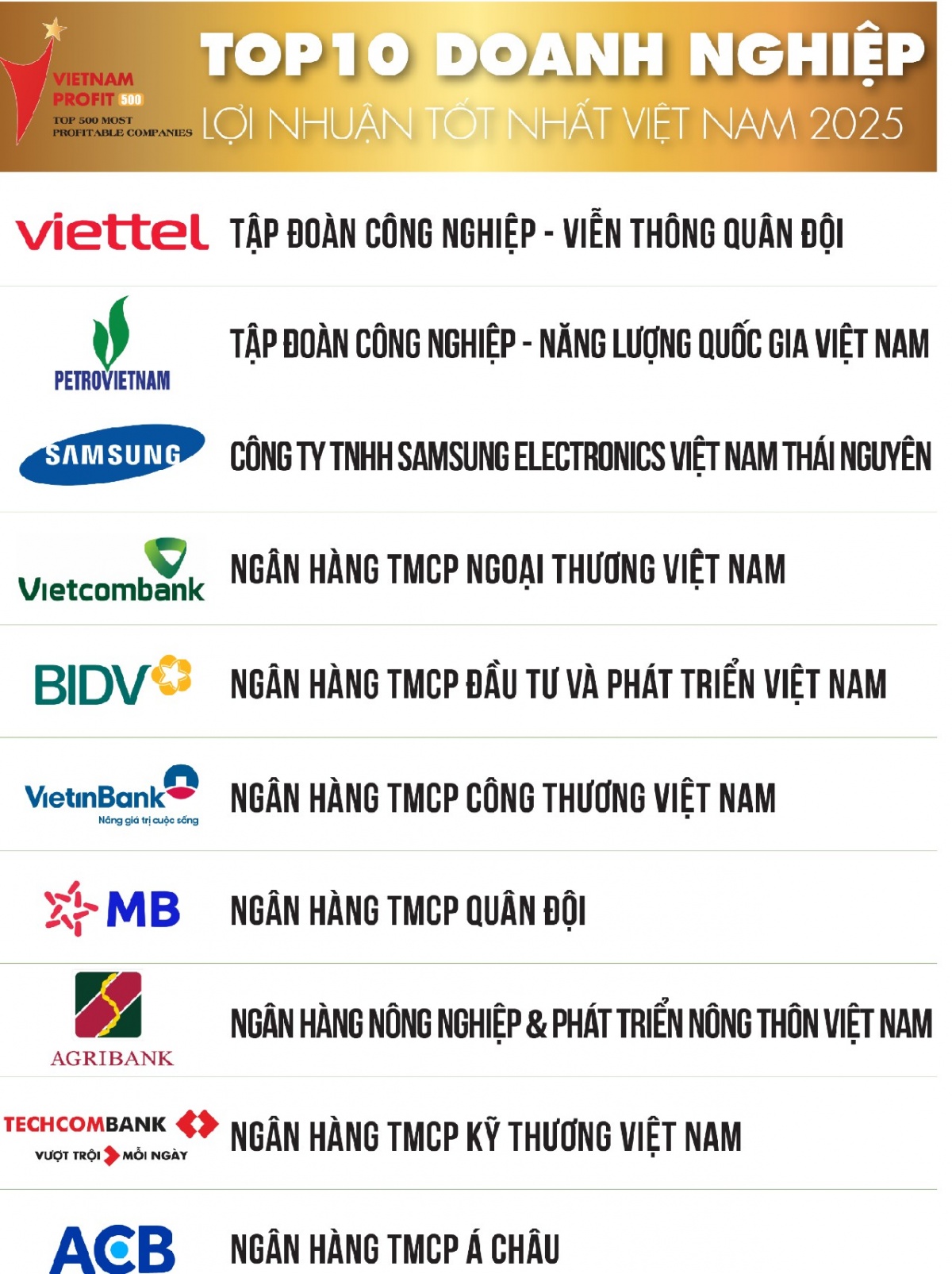 Top 500 Doanh nghiệp lợi nhuận dẫn đầu Việt Nam năm 2025 Top 500 Doanh nghiệp lợi nhuận dẫn đầu Việt Nam năm 2025