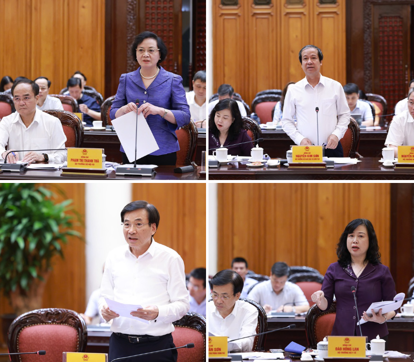 Các đại biểu báo cáo tại cuộc họp - Ảnh: VGP/Nhật Bắc