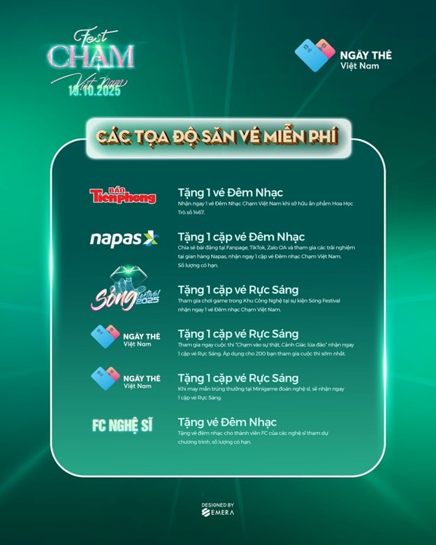 NAPAS tặng vé miễn phí đêm nhạc "Chạm Việt Nam" tại Sóng Festival - Ngày thẻ Việt Nam 2025